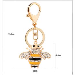 Rhinestone Bee Keychains Metal Alloy Pendant Women Girls Lady Key Chains Ring Holder for Cars Bag Luxury Animal Keyrings Charms Je2239