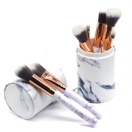 3colors Marble Makeup Brushes Blush Powder Eyebrow Eyeliner Highlight Concealer Contour Foundation Make Up Brush Set With Cylinder 3set