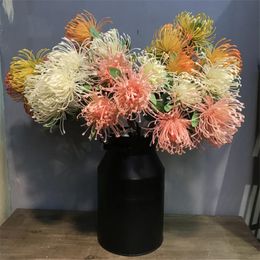 Fake Long Stem Leucospermum (3 heads/piece) 23.62" Length Simulation Plastic Pinwheel Flower for Wedding Home Artificial Flowers