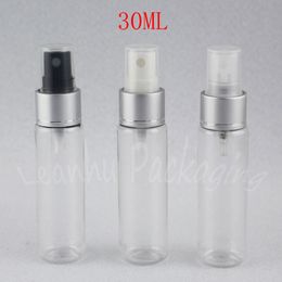 30ML Transparent Plastic Bottle With Silver Spray Pump , Toner / Water Sub-bottling , Empty Cosmetic Container ( 50 PC/Lot )