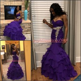 Trendy Beads Mermaid Prom Dresses Ruffle Tiered Chiffon African Formal Juniors Evening Party Robe De Soiree Plus Size Black Girl Gowns