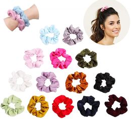 Women Girls Solid Sweet Chiffon Scrunchies Elastic Ring Hair Ties Accessories Ponytail Holder Hairbands Rubber Band Scrunchies