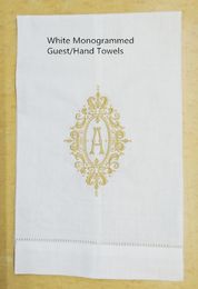 Set of 12 Monogrammed Guest/Hand Towels White Hemstitch Linen Tea Towel 14X22-inch Cleaning Cloth Guest Hand Dish Kitchen Bathroom Towels