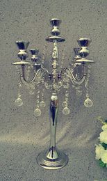 Simple 5arms candelabra hanging crystal strands , wedding silver candelabra senyu0207