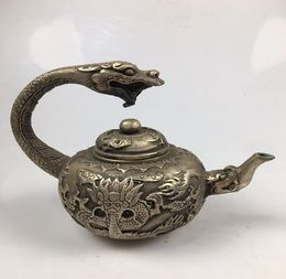 Factory price direct sales antique antique handicrafts bronze bronze silver dragon lift pot decoration copper silver teapot decoration