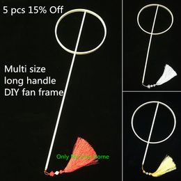 Multi size Long Handle Chinese Fan Holder Stand Handmade Fashion DIY Dance Costume Prop Round Hand Fan Frame