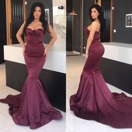 Burgundy Cheap Simple Mermaid Prom Dress Sweetheart Beads Crystals Formal Dresses Evening Wear Party Gowns Special Occasion Dress Vestidos