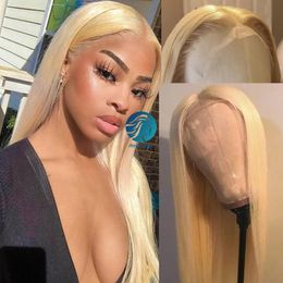 PrePlucked Hairline Full Lace Human Hair Wigs With Baby Hair 613 Blonde Brazilian Remy Glueless 130-180% Black Women Straight Frontal Wig