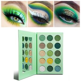 Green Smokey Eye Shadow Matte and Glitter Highly Pigmented Makeup Palettes Eyeshadow Yellow Purple Blue 15 Colour Bright Creme Shimmer Pallet