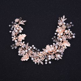 Handmade Rose Gold Headband Wedding Bridal Flower Crown Tiara Crystal Rhinestone Hair Accessories Jewellery Princess Queen Headpiece Headdress