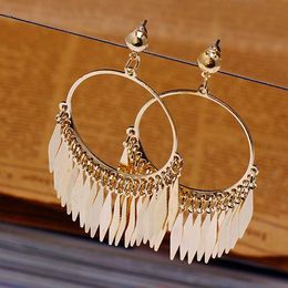 Fashion- Bohemia Big Tassels Drop Dangle Golden Plated Hoop Earrings For Women Jewelry A95G