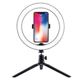 Desktop Live Selfie Lights Tripod Stand holder +26cm ring light+ Phone clip 3 modes adjustable + inside clip holder for mobile phone