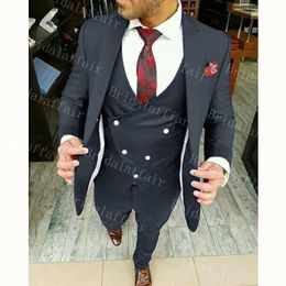 New Fashion Dark Grey Mens Suit Cheap Groom Suit Formal Man Suits For Best Men Slim Fit Groom Tuxedos For Man(Jacket+Vest+Pants)