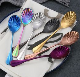 Creative stainless steel shell spoon Colorful scalloped conch coffee spoon Lovely ice cream scoops sugar coffee tea stirrer spoon SN243