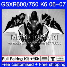 Bodys For SUZUKI GSXR 750 600 GSXR-750 K6 GSXR750 2006 2007 296HM.59 GSX R600 R750 GSX-R600 06 07 GSXR600 06 07 Fairing kit Black white hot