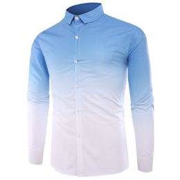Casual ShirtsNew Mens Geometric gradient color Slim Fit Dress Shirt fashion camisa masculina high quality Long-sleeved shirt