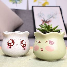 Cute face ceramic pot succulent planter small bonsai smile expression round multi Colours garden home decor