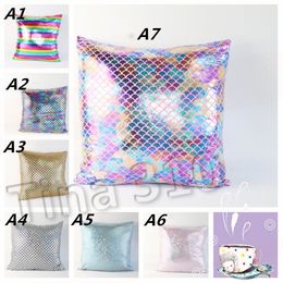 fashion Mermaid pillowcase Cushion 45*45cm Foil Gold Silver PU Pillows Cover Pillowcase Party Cushion Cover Pillow Case T2I5312