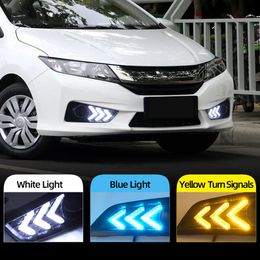 2Pcs Car styling for Honda City 2015 2016 LED daytime Running Lights fog lamp cover drl with yellow turn signal light