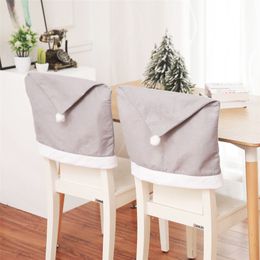 Christmas Decoration Big Gray Hat Chair Cover Santa Claus Cap Chair Covers Xmas Banquet Party Seat Case Home Decoration JK1910XB