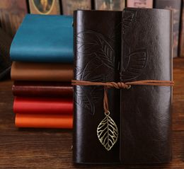Vintage Leather Travel Journal Notebook Leaves Decoration PU Leather Cover Business Office Notepads Daily Schedule Memo Sketchbook Statione