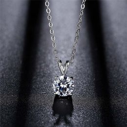 Four Claws Round Diamond Necklace 925 Silver Plated Fashion Rabbit Ear V Letter Women Cubic Zirconia Pendant Choker Statement Necklaces Girls CZ Zircon Jewelry Gift