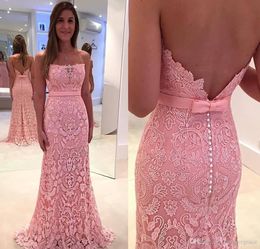 2019 Mermaid Evening Dress Pink Color With Lace Backless Formal Holiday Wear Prom Party Gown Custom Made Plus Size