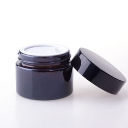 Glass Cream Jar 20g 30g 50g Cosmetics Emulsion Cream Bottles Amber Glass Jar for Skin Care with Black Cap