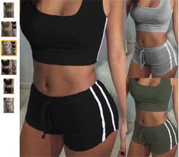 Fashion Yoga Outfits 2pcs Striped Design Drawstrings Shorts Slim Bra Vest Tracksuit Sets Fitness Running Sports Suit Apparel Women 18ay E19