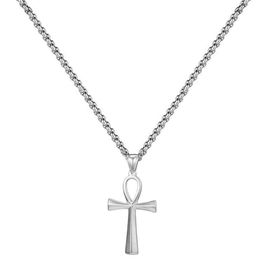 Religion Egyptian Ankh Crucifix Pendant Necklaces Stainless Steel Bone Chain Cross Necklace For Men Women Charms Jewellery