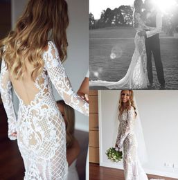 romantic mermaid dresses long sleeves v neck backless lace bridal gowns plus size illusion country wedding dress custom