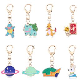 Cute Enamel Charms Keychain 5pcs/Lot Kawaii Animal Rabbit Turtles Dinosaur Star Pendant Key Ring Chain Handbag Women Bag Accessories