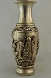 Old Decorated Handwork Tibet Silver Carving Deer & Immortal Noble Vase