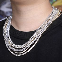 Mens Women Hiphop Iced Out Tennis Chain Hip Hop Jewellery Necklace 3mm 16/18/20/22/24" Silver Gold CZ Chain Necklaces