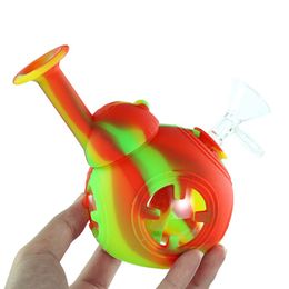hand held hookah silicone bong Dab rigs glasses with Glass bowl and silicone pipe portable unbreakable