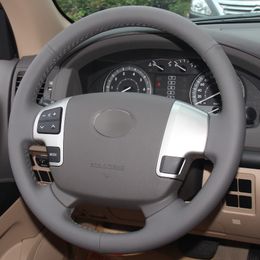 Dark Grey Genuine Leather DIY Hand sewing Car Steering Wheel Cover for Toyota Land Cruiser 2008-2015