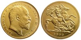 UK Rare 1909 British coin King Edward VII 1 Sovereign Matt 24-K Gold Plated Copy Coins Free Shipping