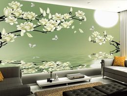 Flower good moon round magnolia butterfly reflection TV background wall