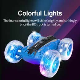 YDJ 2.4G-RC Colorful Lighting Double Sided Stunt Car Toy, 180°-Flip, 360° Spin, Four Wheel Drive, Lights& Music, Xmas Kid Birthday Gifts 2-1