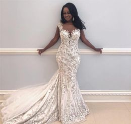 Sexy Mermaid Wedding Dress 2019 Dubai African Black Girls Appliques Garden Country Church Bride Bridal Gown Custom Made Plus Size