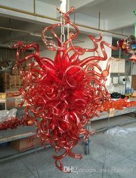 Chihuly Style Red Blown Glass Art Chandelier DIY Flush Mounted Modern Ceiling Decorative LED Light Source Red Glass Large Chandelier