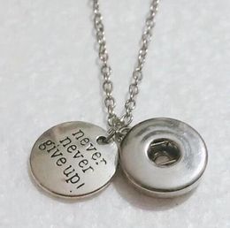 Fashion Unisex Never Never Give Up Necklace Vintage Silver Snap Button Pendant Necklaces Jewellery Chain Choker Collares Gift 563