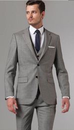 Brand New Grey Groom Tuxedos Notch Lapel Centre Vent Groomsmen Mens Wedding Dress Popular Man Jacket Blazer Suit(Jacket+Pants+Vest+Tie) 912