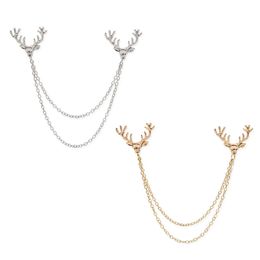 Deer Head Chain Tassel Brooch Lapel Pin Shirt Collar pin Fashion Jewelry for Women Men Drop Ship