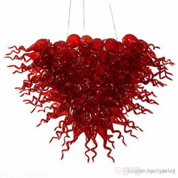 Unique Designed Luxury lamps Chandeliers Heart Shaped 100% Handmade Blown Red Glass Modern Art Decor LED Chandelier for Home Decoration