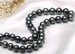 Awesome Free Shipping of 9-10mm black green pearl necklace 38