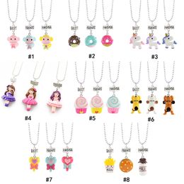Best Friends Forever BFF necklace For Kids Boys Grils Princess Dog French fries burger Donut Pendant chains Children friendship Jewelry Bulk