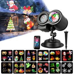 LED Projector Lamp Double Barrel Water Wave Projector Light 12 patterns for Christmas Halloween Party with Remote Control