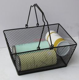 new 5pcs Black Cosmetics Storage Baskets Hollowed Out Design Skep With Handle Iron Wire Mesh Shopping Basket