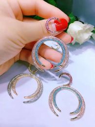 Fashion-s from European and American heavy industries, micro inlaid zircon copper plated 18K real gold two-color moon personalized earrin